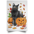 Housewares White / 12" x 18" Cat Leaves and Pumpkins Portrait Poster