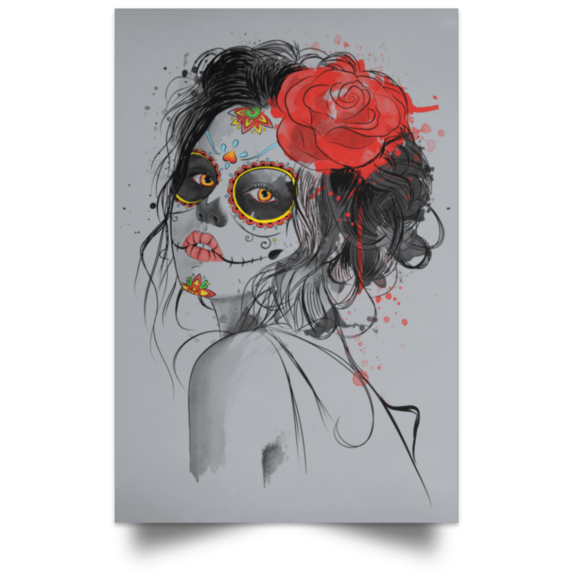 Housewares Grey / 12" x 18" Day of the Dead Portrait Poster