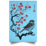 Housewares Columbia Blue / 12" x 18" Little Sparrow sumi-e Portrait Poster