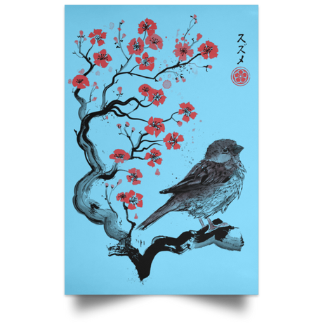Housewares Columbia Blue / 12" x 18" Little Sparrow sumi-e Portrait Poster