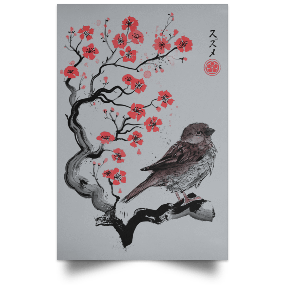 Housewares Grey / 12" x 18" Little Sparrow sumi-e Portrait Poster