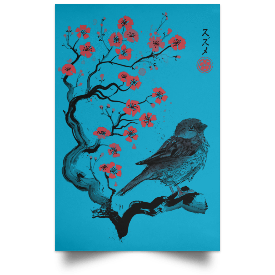 Housewares Turquoise / 12" x 18" Little Sparrow sumi-e Portrait Poster