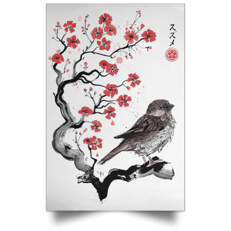 Housewares White / 12" x 18" Little Sparrow sumi-e Portrait Poster
