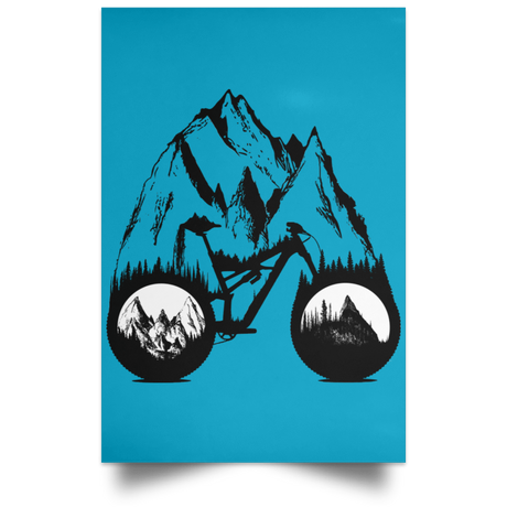 Housewares Turquoise / 12" x 18" One With Nature Mountain Bike Portrait Poster