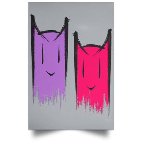 Housewares Grey / 12" x 18" Two Crazy Cats Portrait Poster