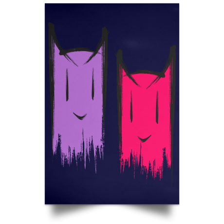 Housewares Navy / 12" x 18" Two Crazy Cats Portrait Poster