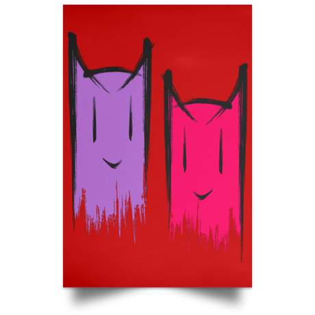 Housewares Red / 12" x 18" Two Crazy Cats Portrait Poster