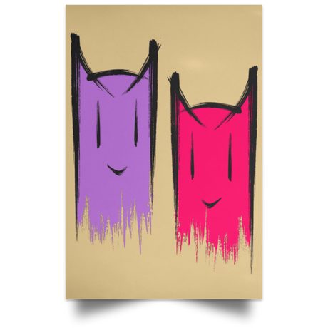 Housewares Tan / 12" x 18" Two Crazy Cats Portrait Poster