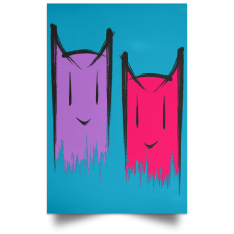 Housewares Turquoise / 12" x 18" Two Crazy Cats Portrait Poster