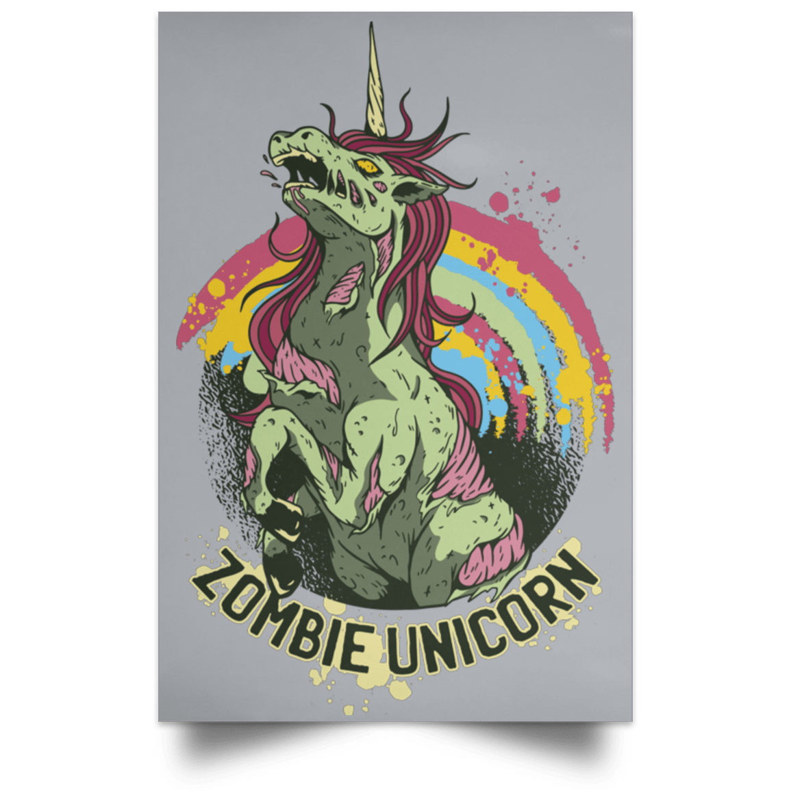 Housewares Grey / 12" x 18" Zombie Unicorn Portrait Poster