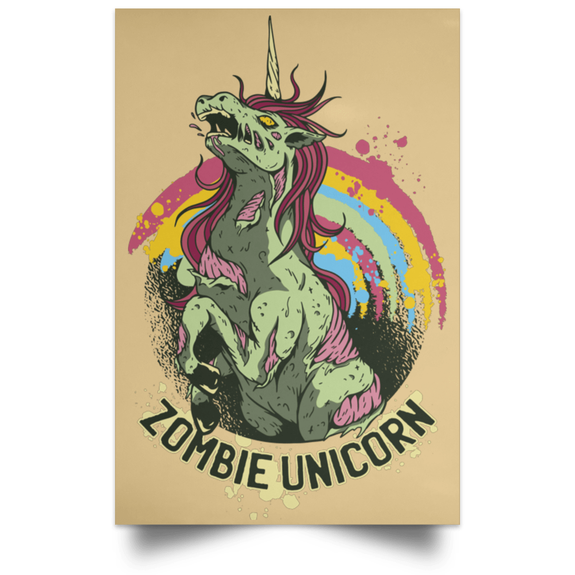 Housewares Tan / 12" x 18" Zombie Unicorn Portrait Poster