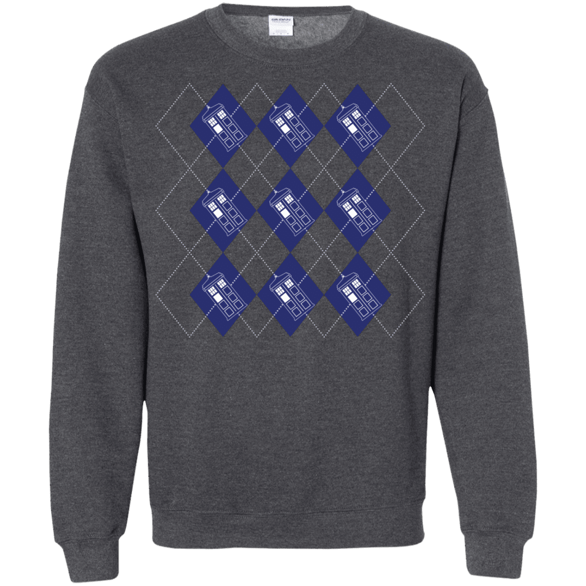 Sweatshirts Dark Heather / S Argyle Tardis Crewneck Sweatshirt