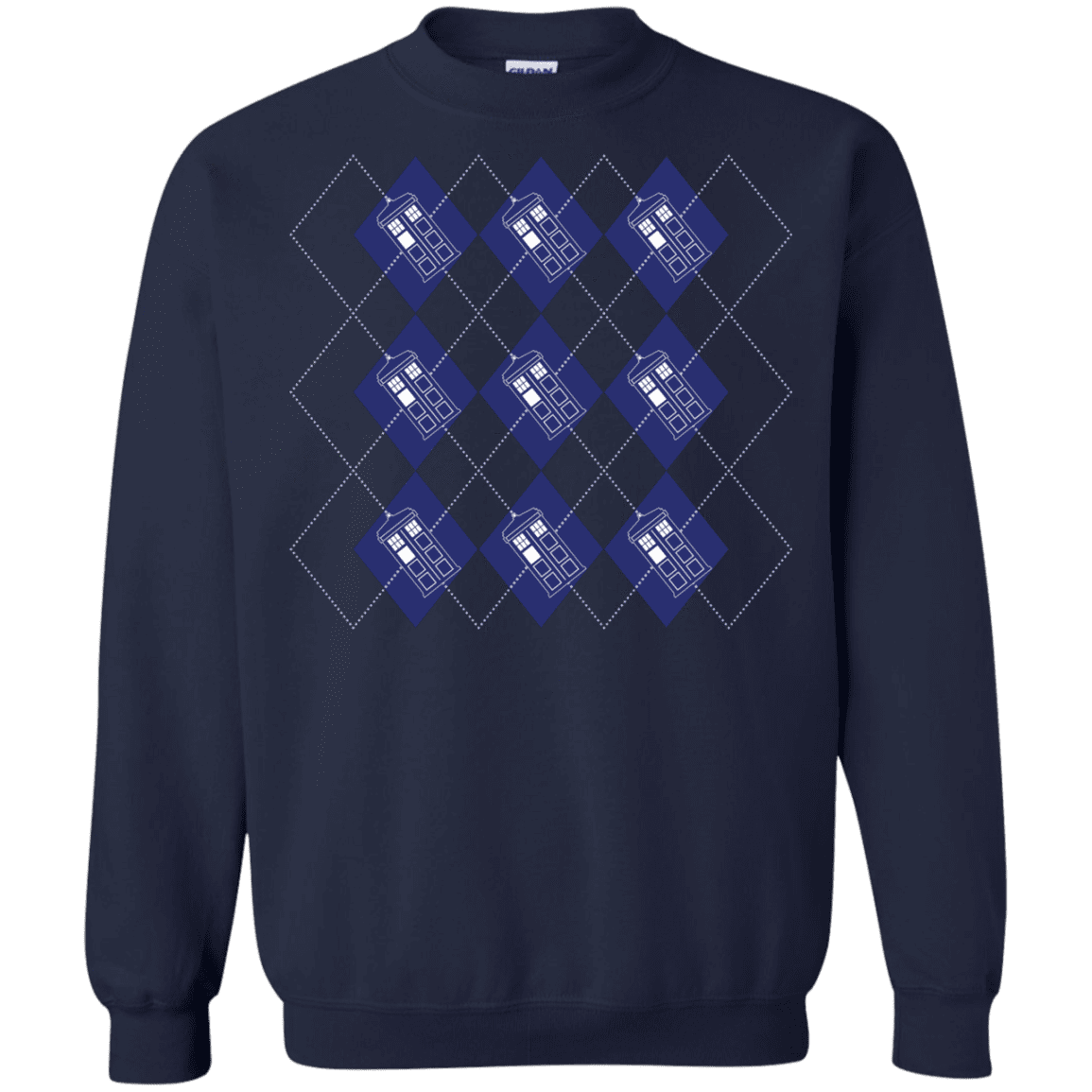 Sweatshirts Navy / S Argyle Tardis Crewneck Sweatshirt