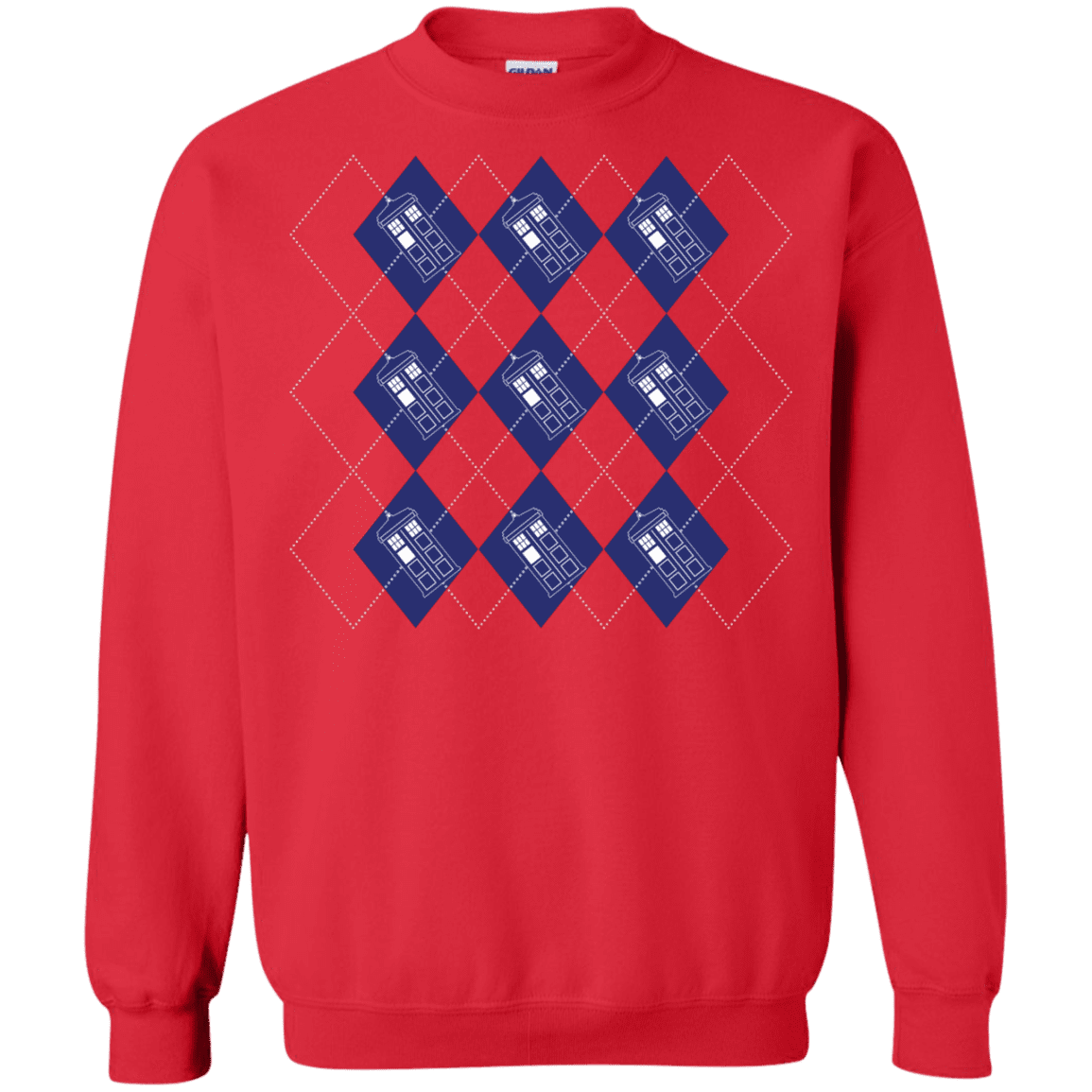 Sweatshirts Red / S Argyle Tardis Crewneck Sweatshirt