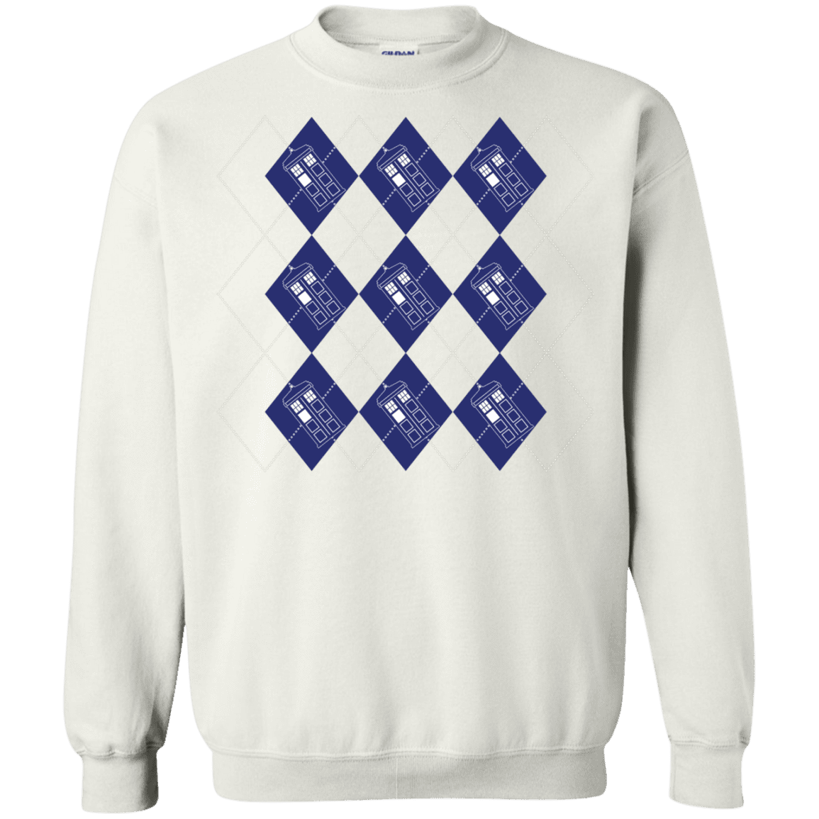 Sweatshirts White / S Argyle Tardis Crewneck Sweatshirt