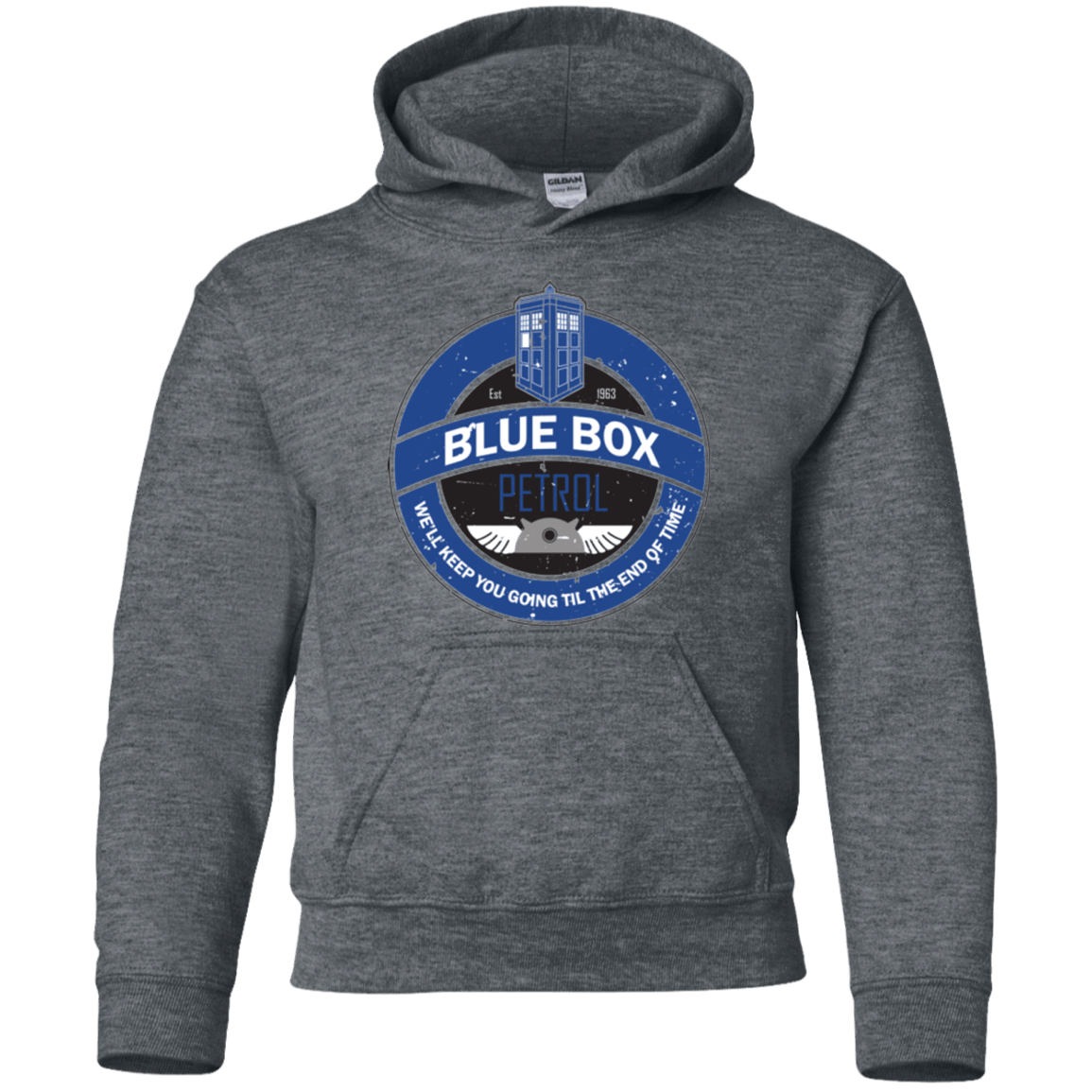Sweatshirts Dark Heather / YS Blue Box V7(1) Youth Hoodie