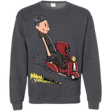 Sweatshirts Dark Heather / S Calvin & Deadpool Crewneck Sweatshirt