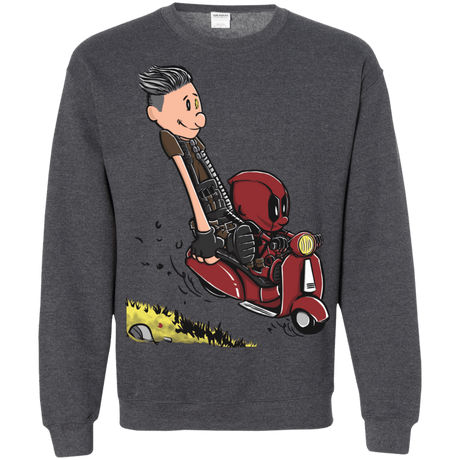 Sweatshirts Dark Heather / S Calvin & Deadpool Crewneck Sweatshirt