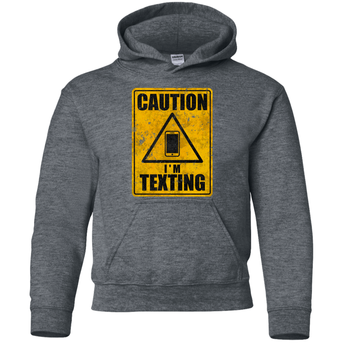 Sweatshirts Dark Heather / YS Caution I'm Texting Youth Hoodie
