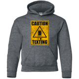 Sweatshirts Dark Heather / YS Caution I'm Texting Youth Hoodie