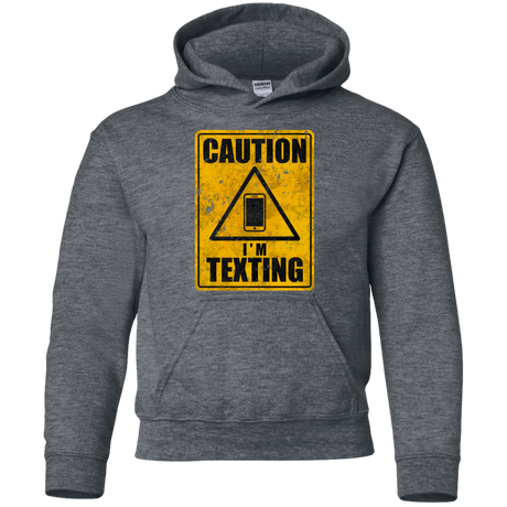 Sweatshirts Dark Heather / YS Caution I'm Texting Youth Hoodie