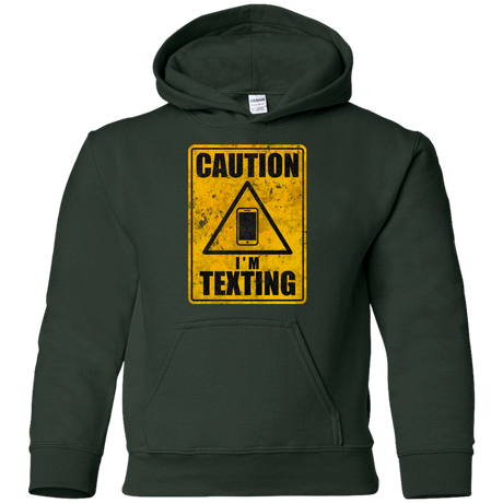 Sweatshirts Forest Green / YS Caution I'm Texting Youth Hoodie