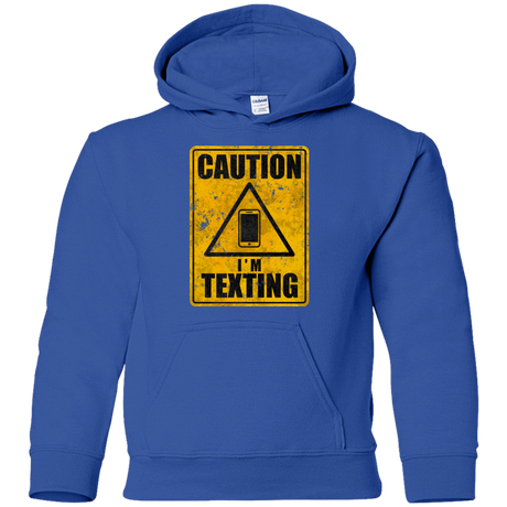 Sweatshirts Royal / YS Caution I'm Texting Youth Hoodie