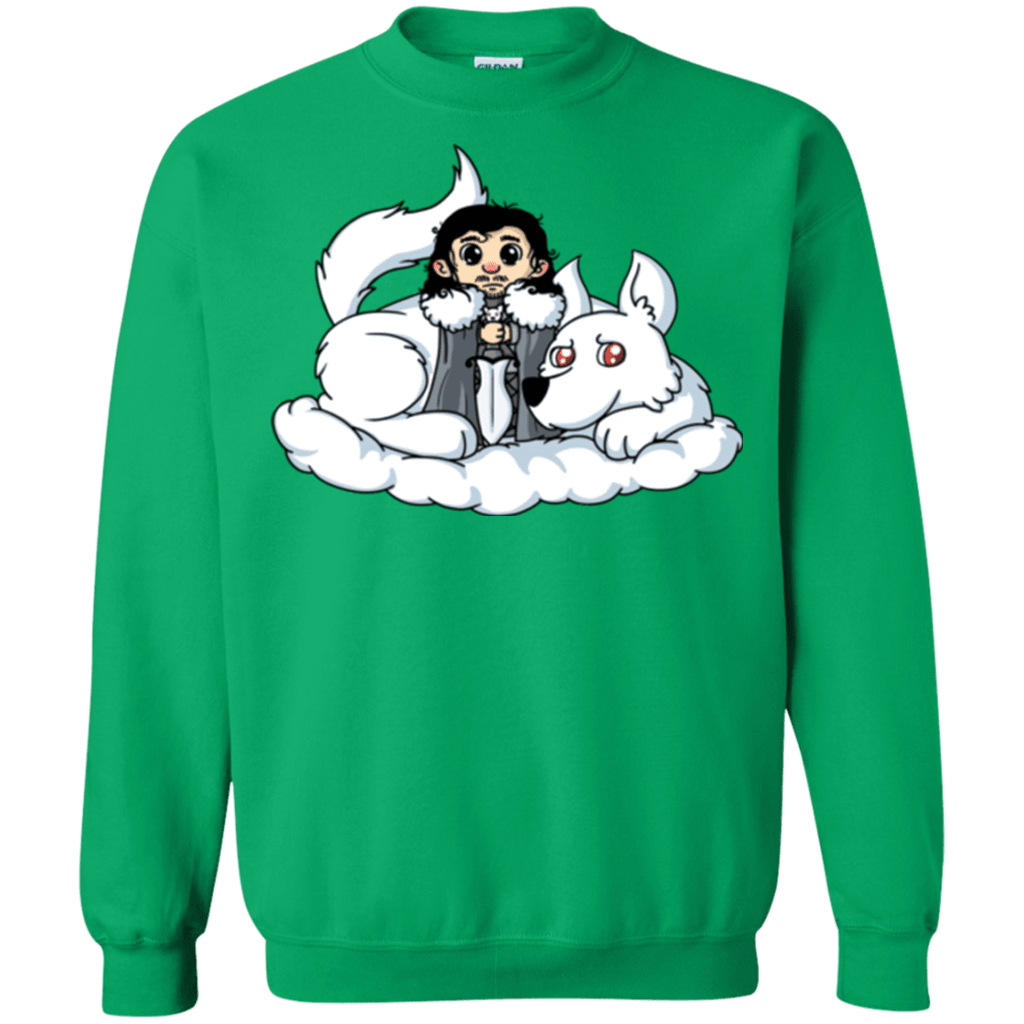 Sweatshirts Irish Green / Small Cute Jon Snow and  Ghost Crewneck Sweatshirt
