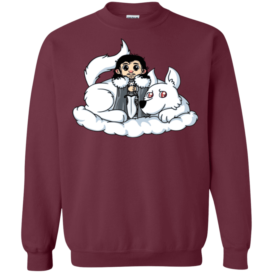Sweatshirts Maroon / Small Cute Jon Snow and  Ghost Crewneck Sweatshirt