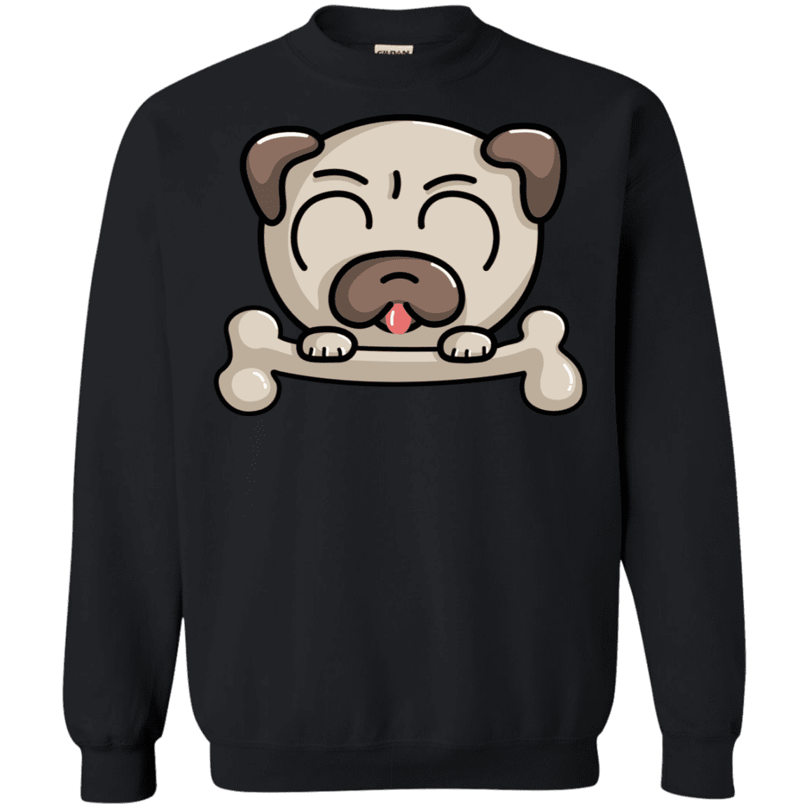 Sweatshirts Black / S Cute Pug and Bone Crewneck Sweatshirt