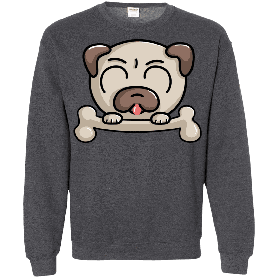 Sweatshirts Dark Heather / S Cute Pug and Bone Crewneck Sweatshirt