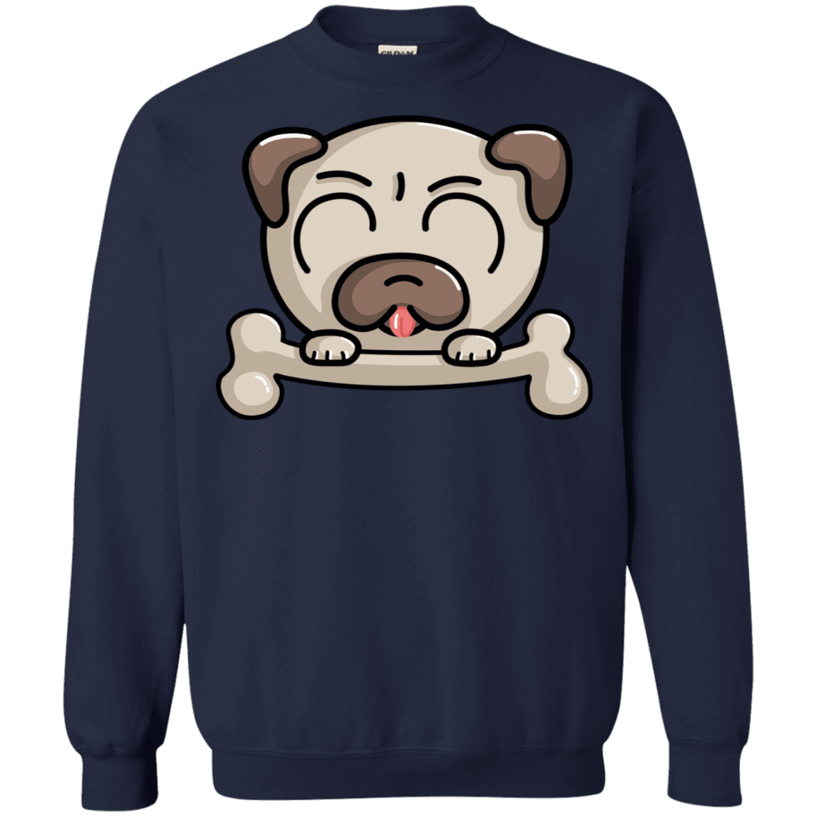 Sweatshirts Navy / S Cute Pug and Bone Crewneck Sweatshirt