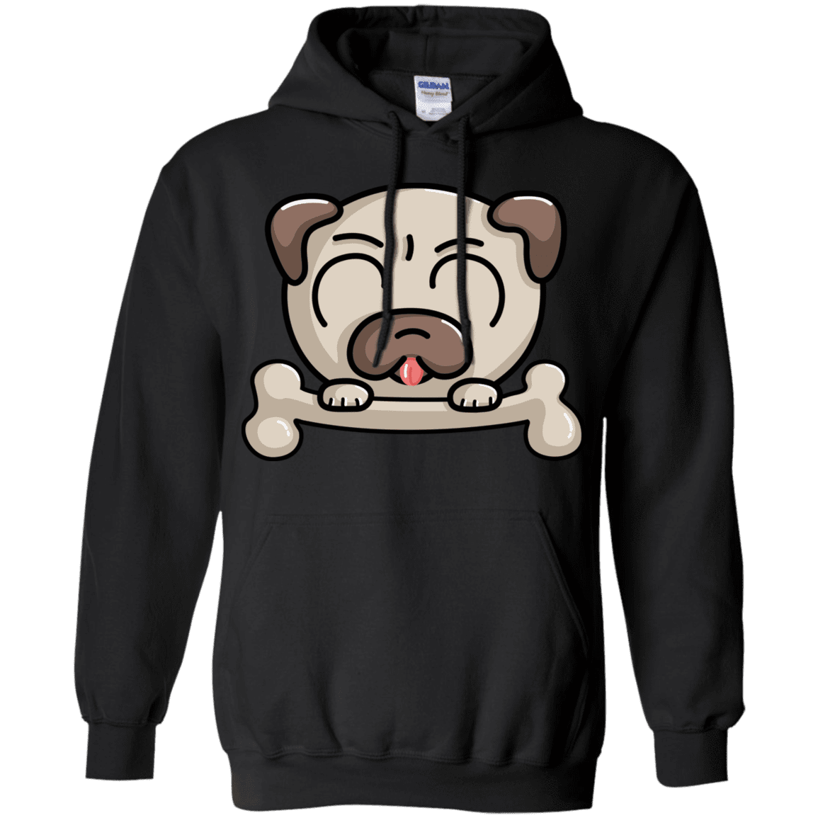 Sweatshirts Black / S Cute Pug and Bone Pullover Hoodie