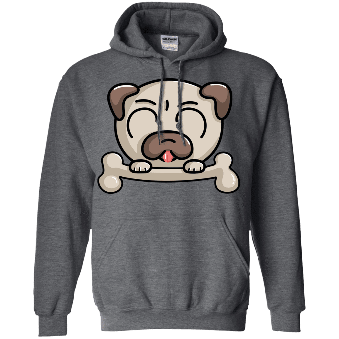 Sweatshirts Dark Heather / S Cute Pug and Bone Pullover Hoodie