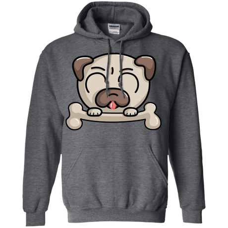 Sweatshirts Dark Heather / S Cute Pug and Bone Pullover Hoodie