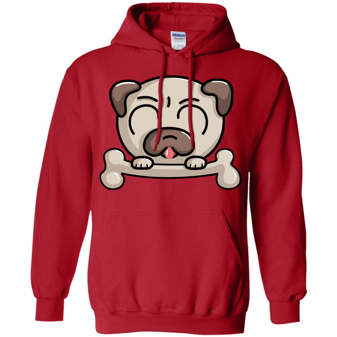 Sweatshirts Red / S Cute Pug and Bone Pullover Hoodie