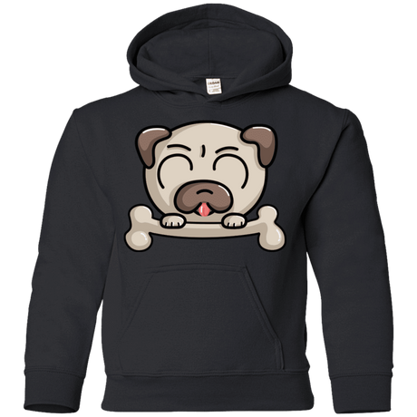Sweatshirts Black / YS Cute Pug and Bone Youth Hoodie