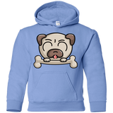 Sweatshirts Carolina Blue / YS Cute Pug and Bone Youth Hoodie