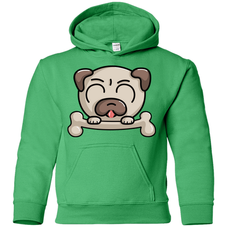 Sweatshirts Irish Green / YS Cute Pug and Bone Youth Hoodie