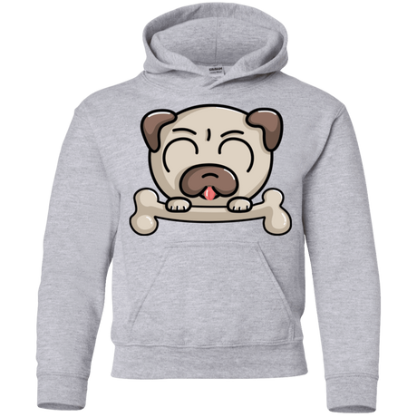 Sweatshirts Sport Grey / YS Cute Pug and Bone Youth Hoodie