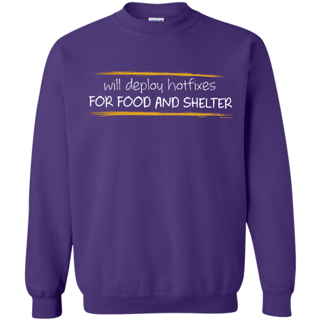 Sweatshirts Purple / Small Deploying Hotfixes For Food And Shelter Crewneck Sweatshirt