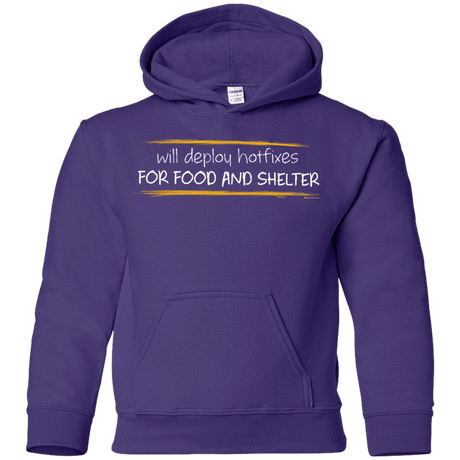 Sweatshirts Purple / YS Deploying Hotfixes For Food And Shelter Youth Hoodie
