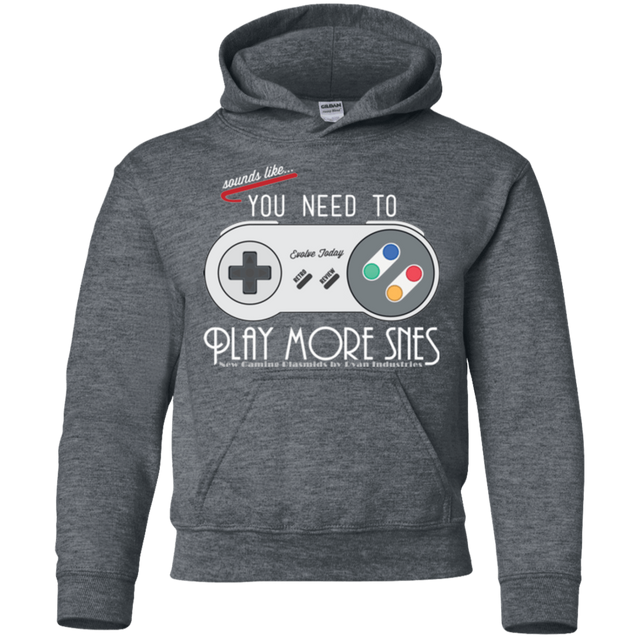 Sweatshirts Dark Heather / YS Evolve Today! Play More SNES Youth Hoodie