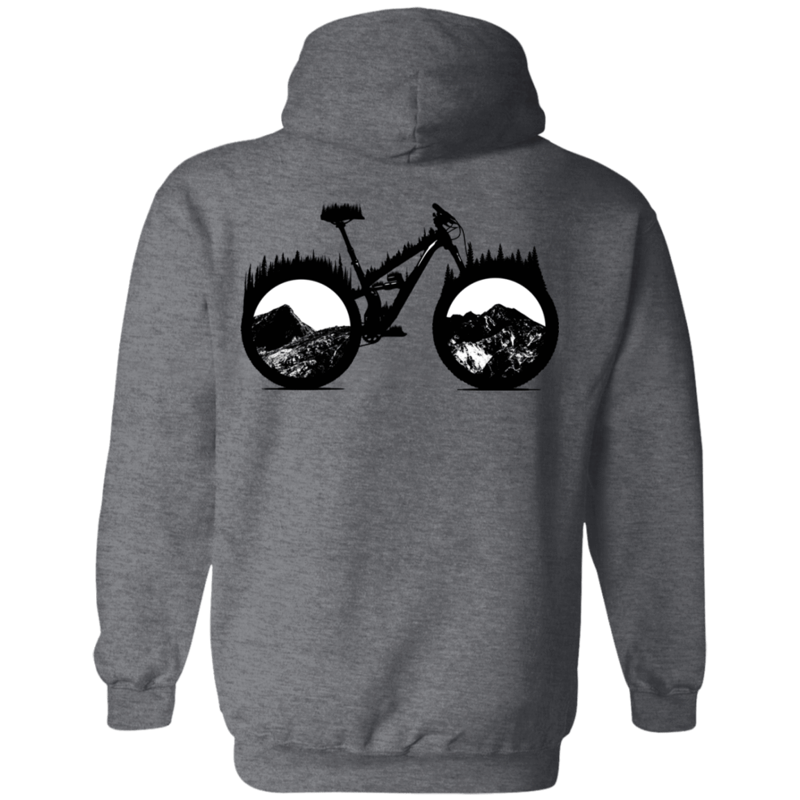 Sweatshirts Dark Heather / S Forest is Home Mountain Bike Back Print Pullover Hoodie