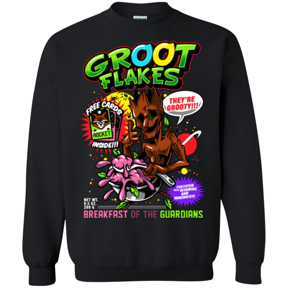 Sweatshirts Black / Small Groot Flakes Crewneck Sweatshirt