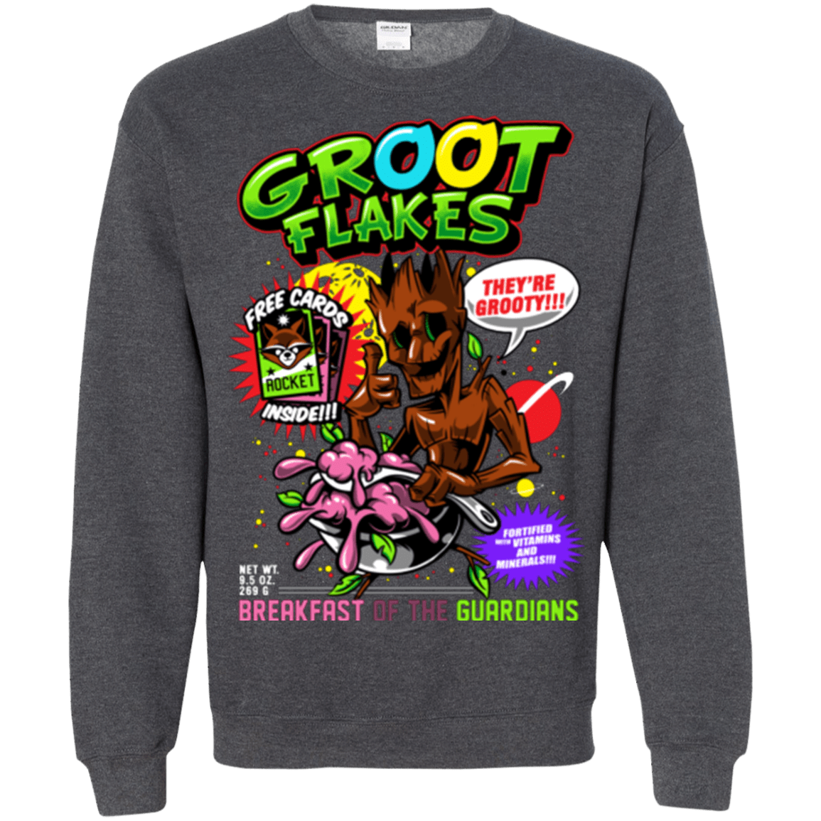 Sweatshirts Dark Heather / Small Groot Flakes Crewneck Sweatshirt