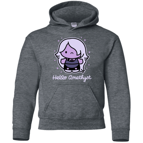 Sweatshirts Dark Heather / YS Hello Amethyst Youth Hoodie