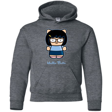 Sweatshirts Dark Heather / YS Hello Butts Youth Hoodie