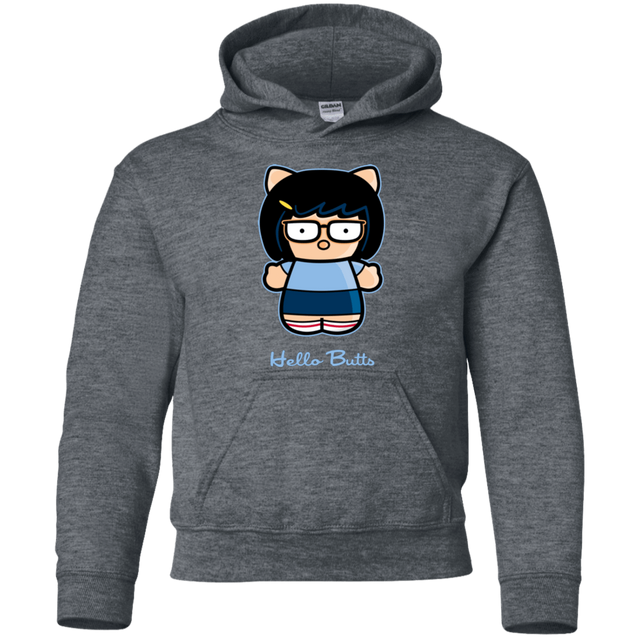 Sweatshirts Dark Heather / YS Hello Butts Youth Hoodie