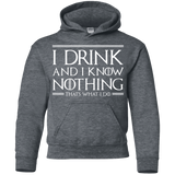Sweatshirts Dark Heather / YS I Drink & I Know Nothing Youth Hoodie